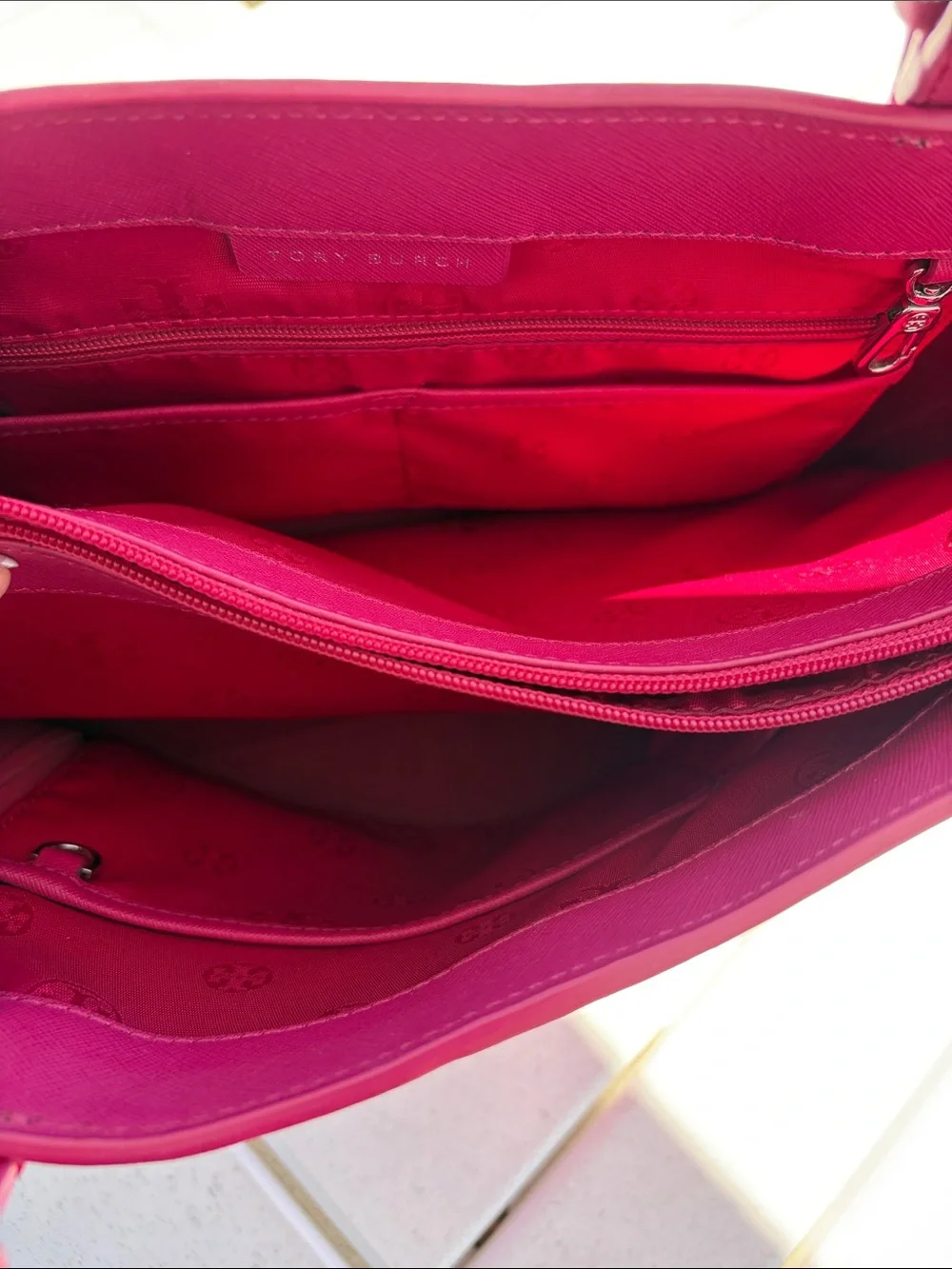 Tory Burch Magenta Leather Tote with Double Straps - Picture 8 of 16